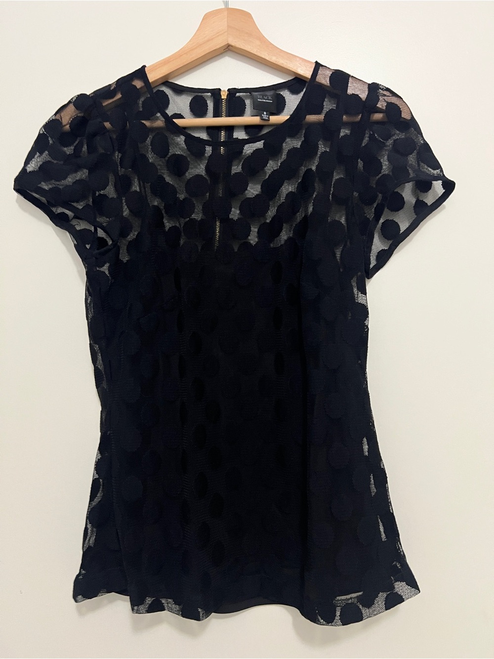 Vintage Saks Fifth Avenue Polka Dot Mesh Blouse Black Sheer w/ Cami Indie Sleeze